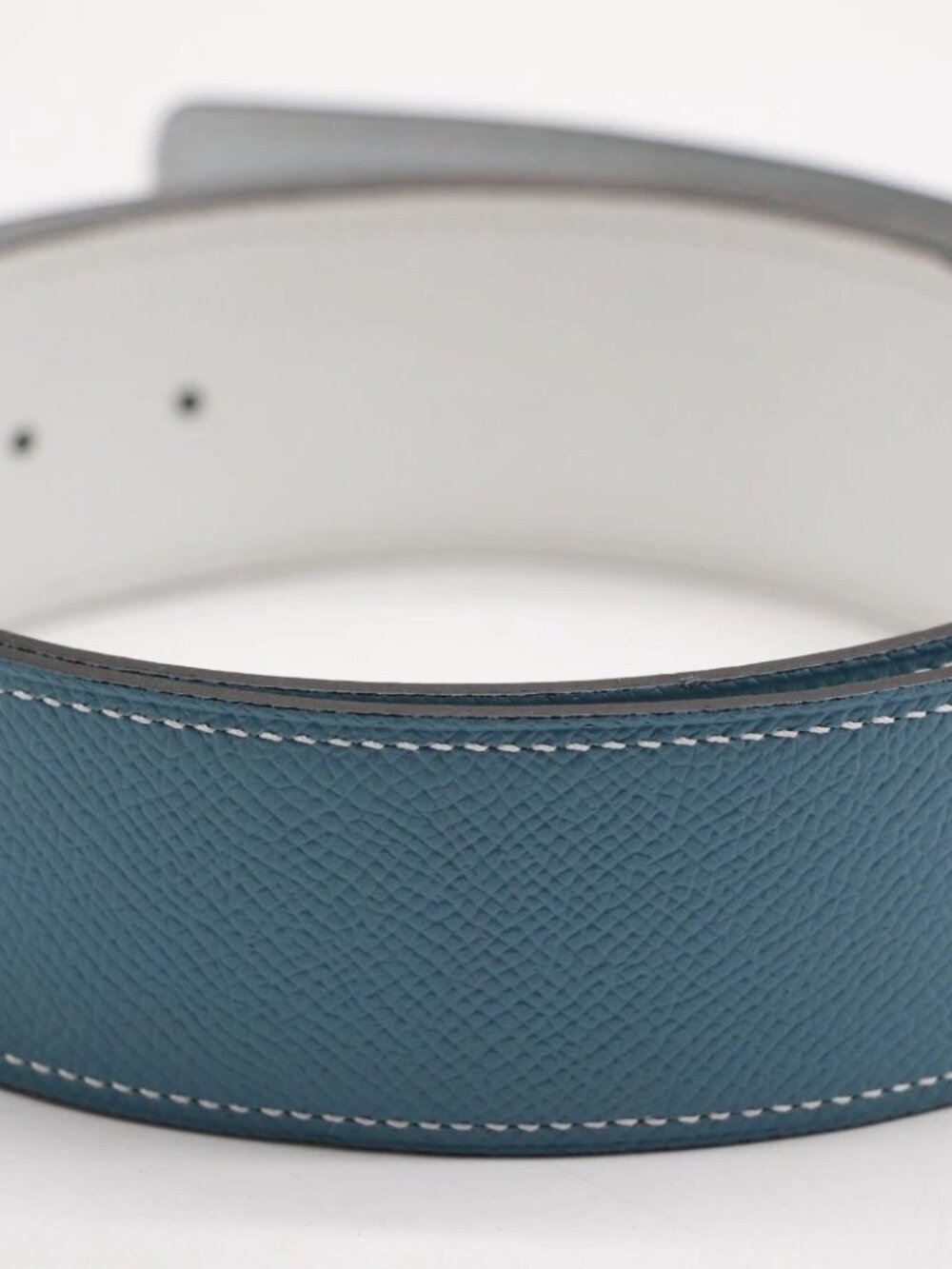 Hermès Medor Buckle Reversible Link Belt Blue & White Epsom Leather - 80 *READ*